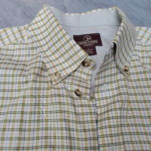 three forks Ranch Yellow Green Fine Plaid shirt L